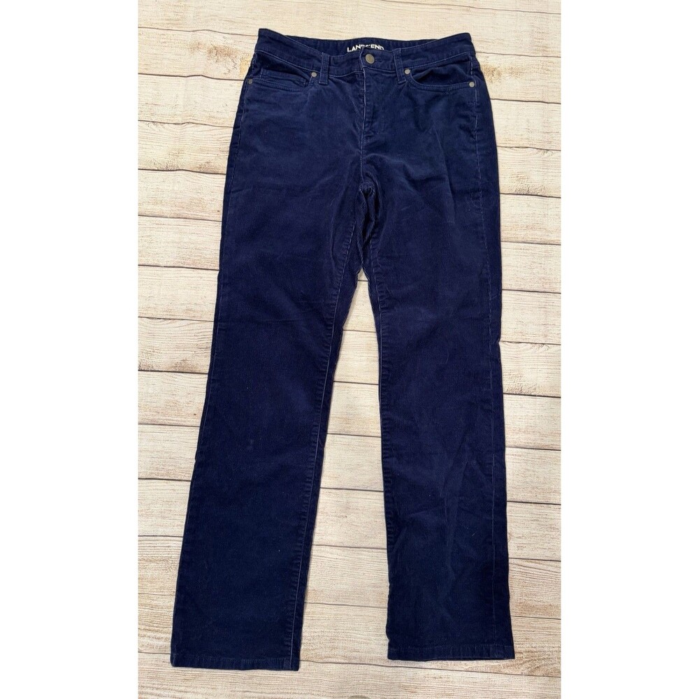 Lands' End Blue Corduroy Mid Rise Straight Cotton Stretch Pants Size 8